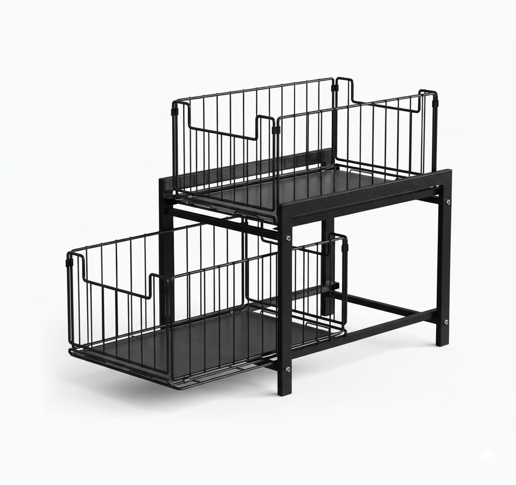 CARLA HOME 2 Tier Sliding Cabinet Organizer Drawer Storage Rack for Kitchen or Bathroom