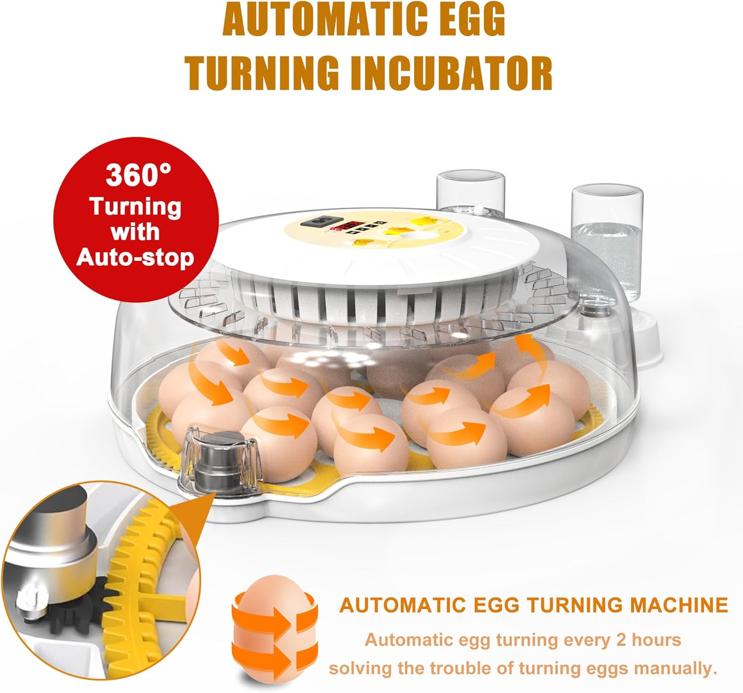CARLA HOME 18 Egg Incubator with Automatic Turning, LED Display, Humidity & Temperature Control, Auto Water System & Built-in Egg Candler for Chicken, Duck, Quail, Goose