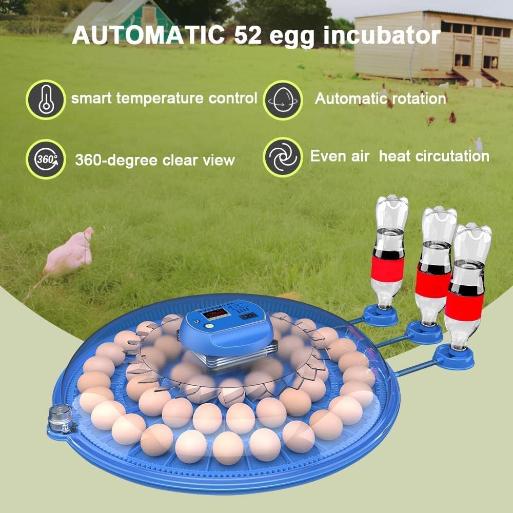 CARLA HOME 52 Egg Incubator with Automatic Turning, LED Display, Humidity & Temperature Control, Auto Water System & Built-in Egg Candler for Chicken, Duck, Quail, Goose