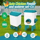 CARLA HOME Automatic Chicken Feeder Waterer Set with 8KG Food 7L Water Capacity for Coop, Chickens, Ducks, Quails (Blue)