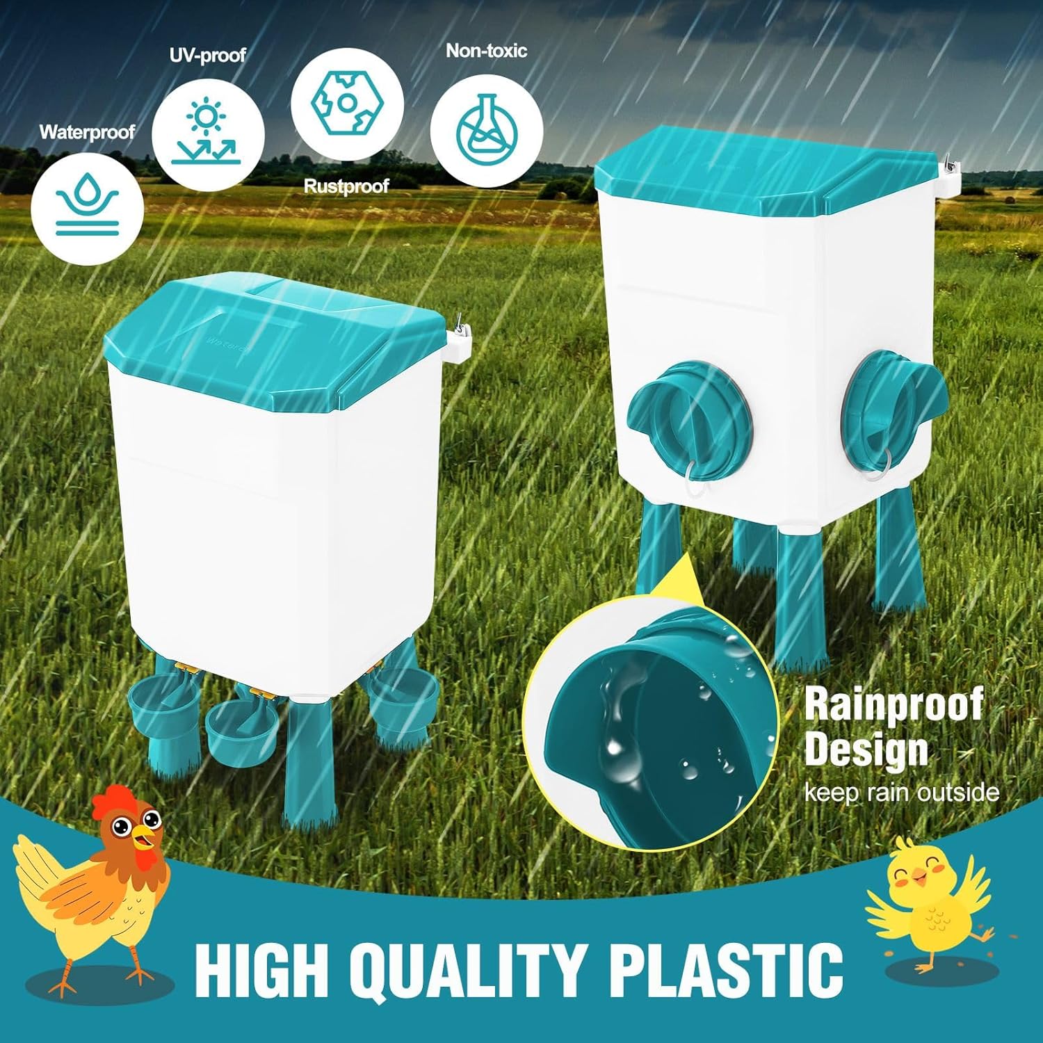 CARLA HOME Automatic Chicken Feeder Waterer Set with 8KG Food 7L Water Capacity for Coop, Chickens, Ducks, Quails (Blue)