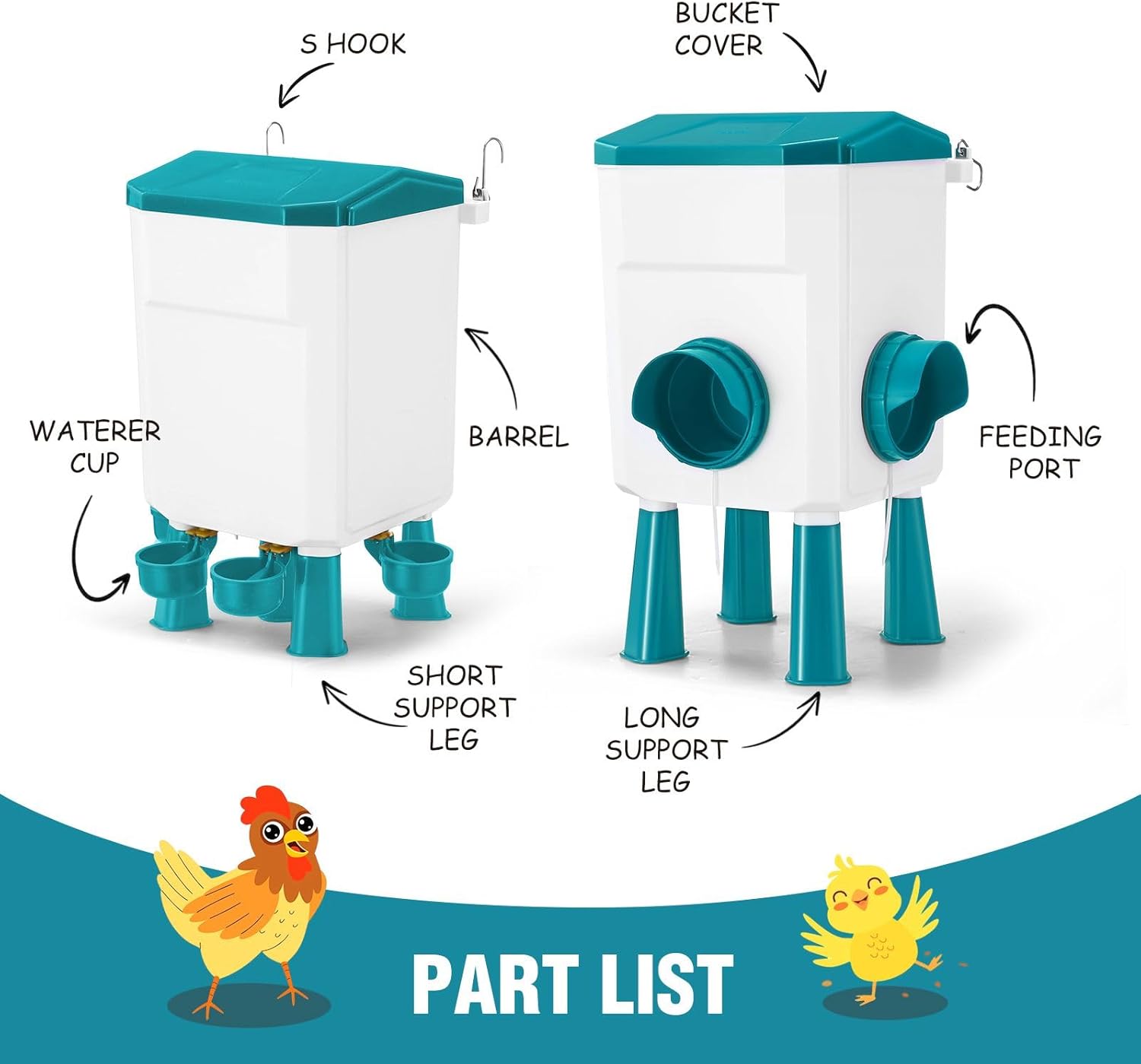 CARLA HOME Automatic Chicken Feeder Waterer Set with 8KG Food 7L Water Capacity for Coop, Chickens, Ducks, Quails (Blue)
