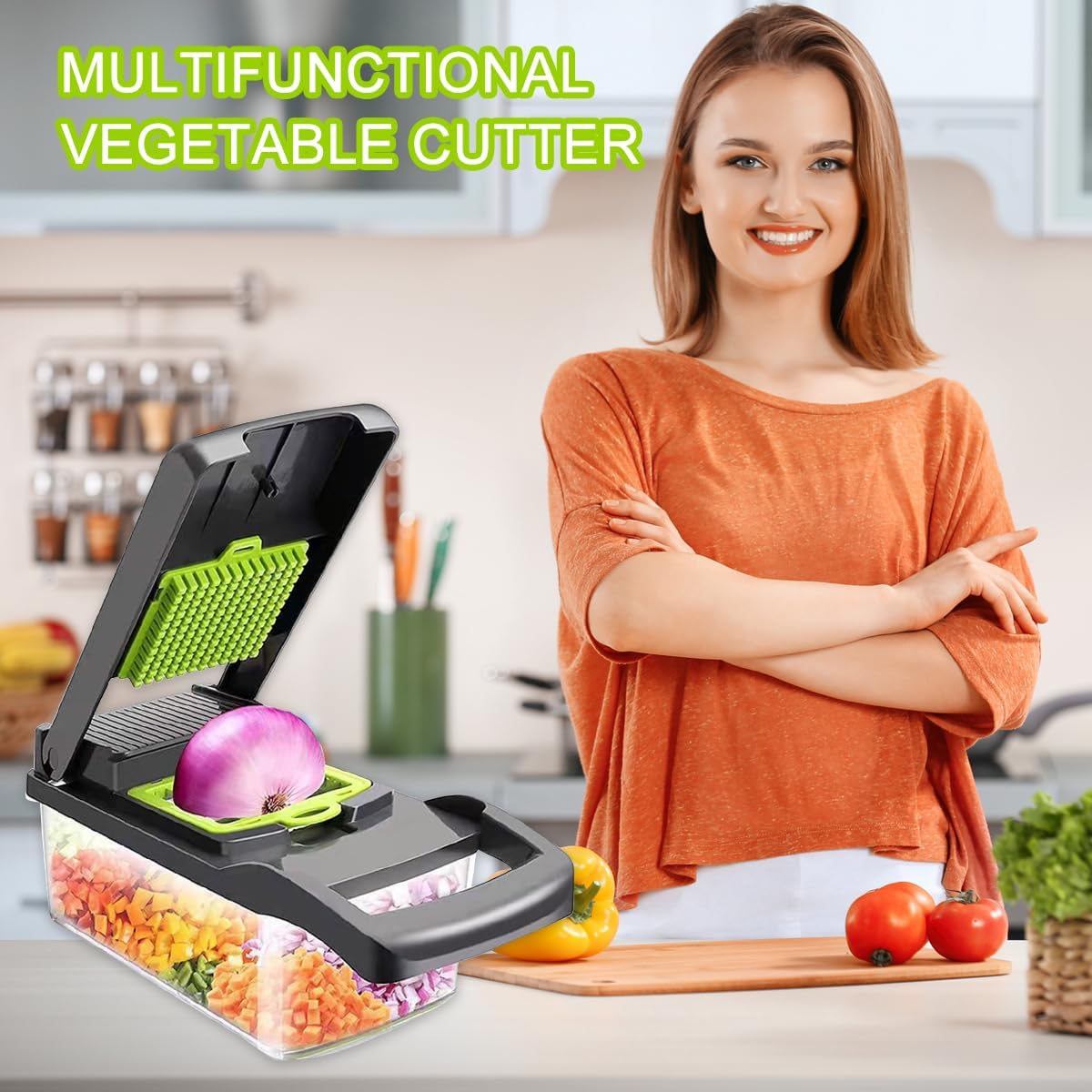 CARLA HOME Multifunctional Mandoline Vegetable Chopper 16-in-1 with Stainless Steel Blades, Storage Container & Hand Guard for Fruits & Veggies