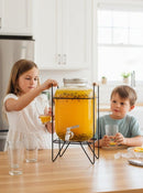 CARLA HOME 5L Glass Drink Dispenser with Metal Stand, Wide Mouth Beverage Jar & Stainless Steel Tap for Lemonade, Iced Tea, Water & Fruit-Infused Drinks
