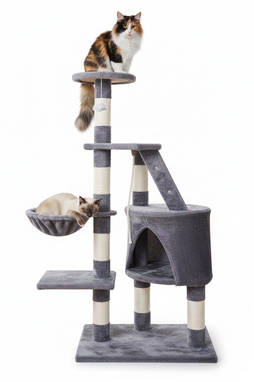 CARLA HOME 120cm Cat Tree for Indoor Cats with Condo, Hammock & Plush Perchfor for Kittens & Adult Cats