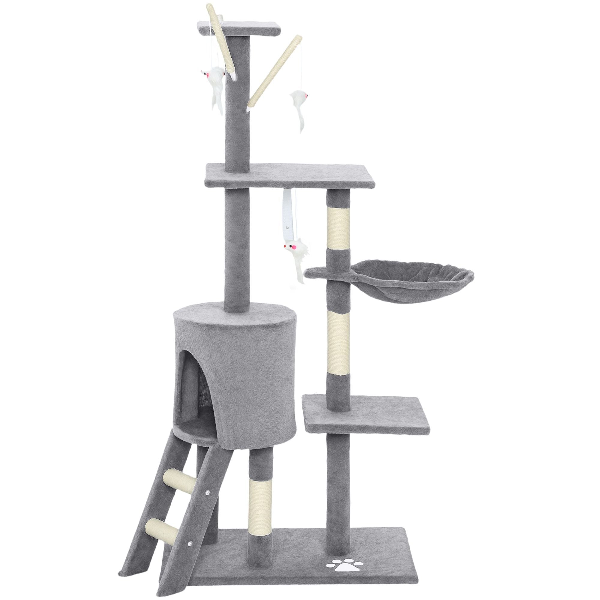 CARLA HOME 134cm Cat Tree for Indoor Cats with Hammock, Plush Perch & Sisal Scratching Posts for Kittens & Adult Cats (Light Grey)
