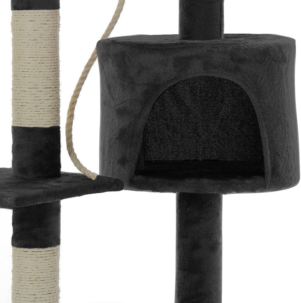 CARLA HOME 140cm Cat Tree for Indoor Cats with Plush Perch, Sisal Scratching Posts & Condo for Kittens & Adult Cats (Dark Grey)