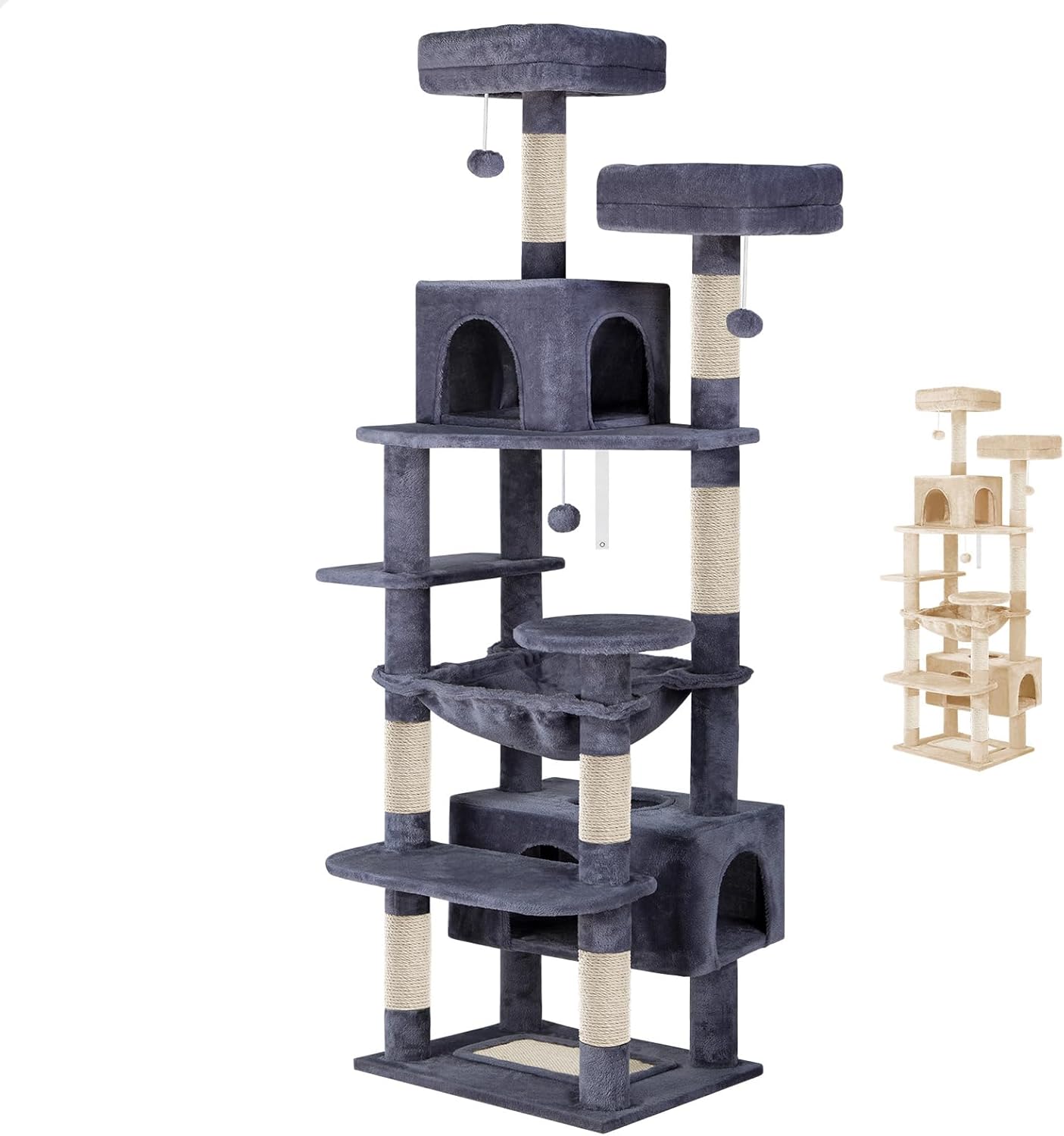 CARLA HOME 180cm Cat Tree Tower for Indoor Cats with Plush Perches, Dual Condos, Natural Sisal Scratching Posts & Ramps for Kittens & Adult Cats (Grey)