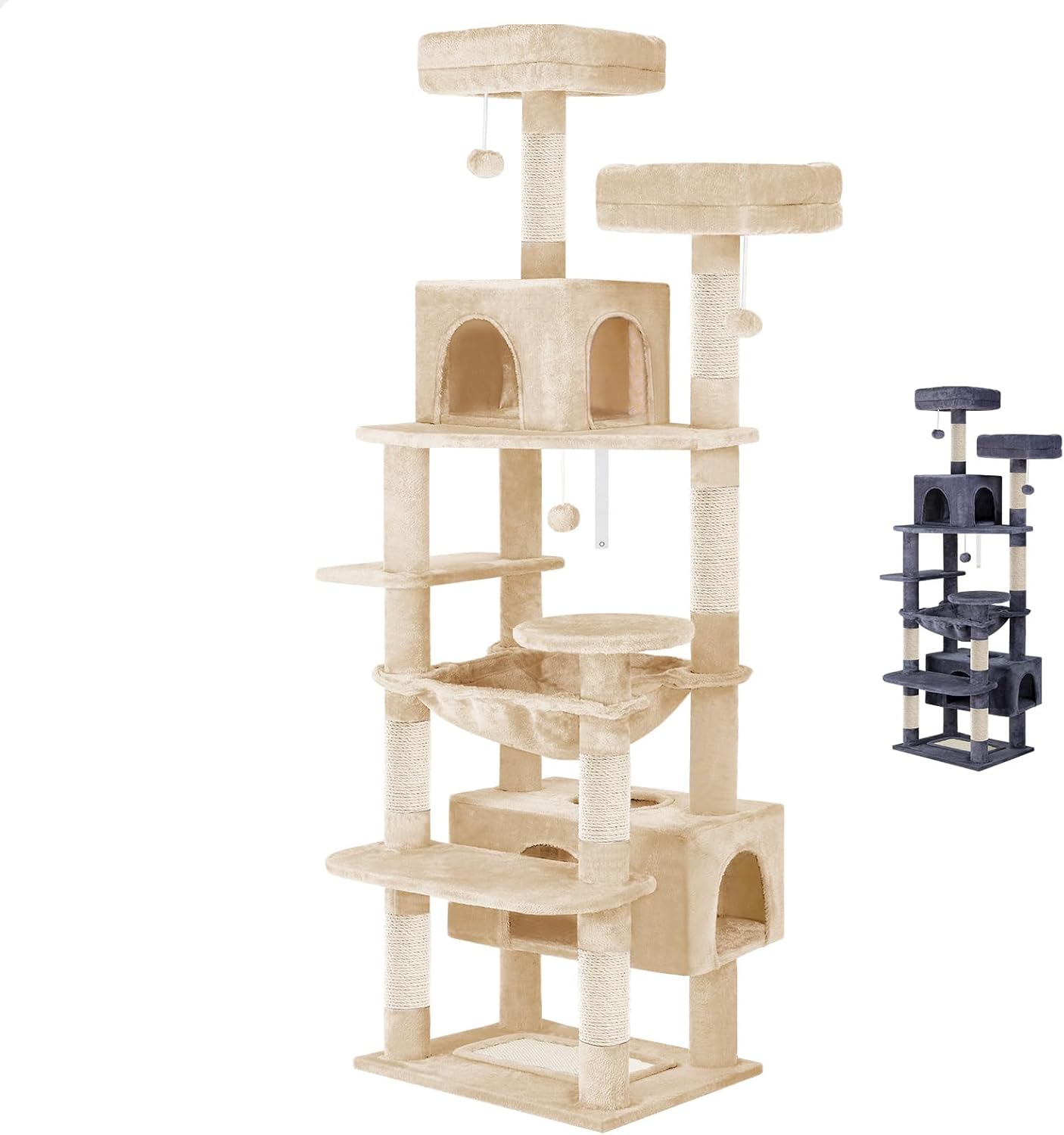 CARLA HOME 180cm Cat Tree Tower for Indoor Cats with Plush Perches, Dual Condos, Natural Sisal Scratching Posts & Ramps for Kittens & Adult Cats (Beige)