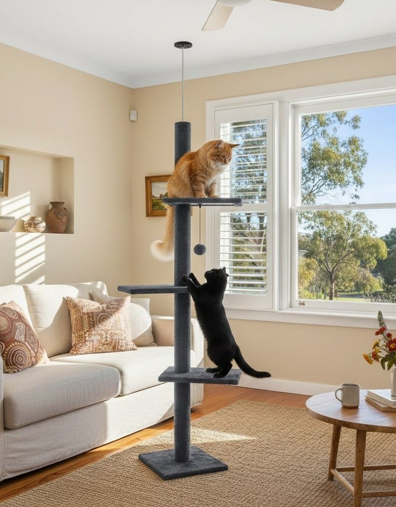 CARLA HOME Floor to Ceiling Cat Tree Tower  with Adjustable Height 230-286cm for Indoor Cats (Grey)