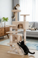 CARLA HOME 134cm Cat Tree Tower for Indoor Cats with Plush Perches, Dual Condos, Natural Sisal Scratching Posts & Ramp for Kittens & Adult Cats (Beige)