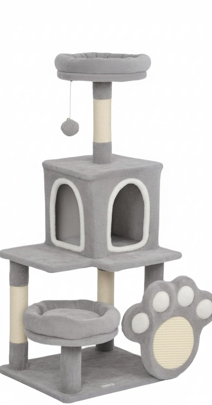 CARLA HOME Large Cat Tree Tower for Indoor Cats with Plush Perch, Cat Condo, Natural Sisal Scratching Posts, Hanging Ball & Paw Scratcher