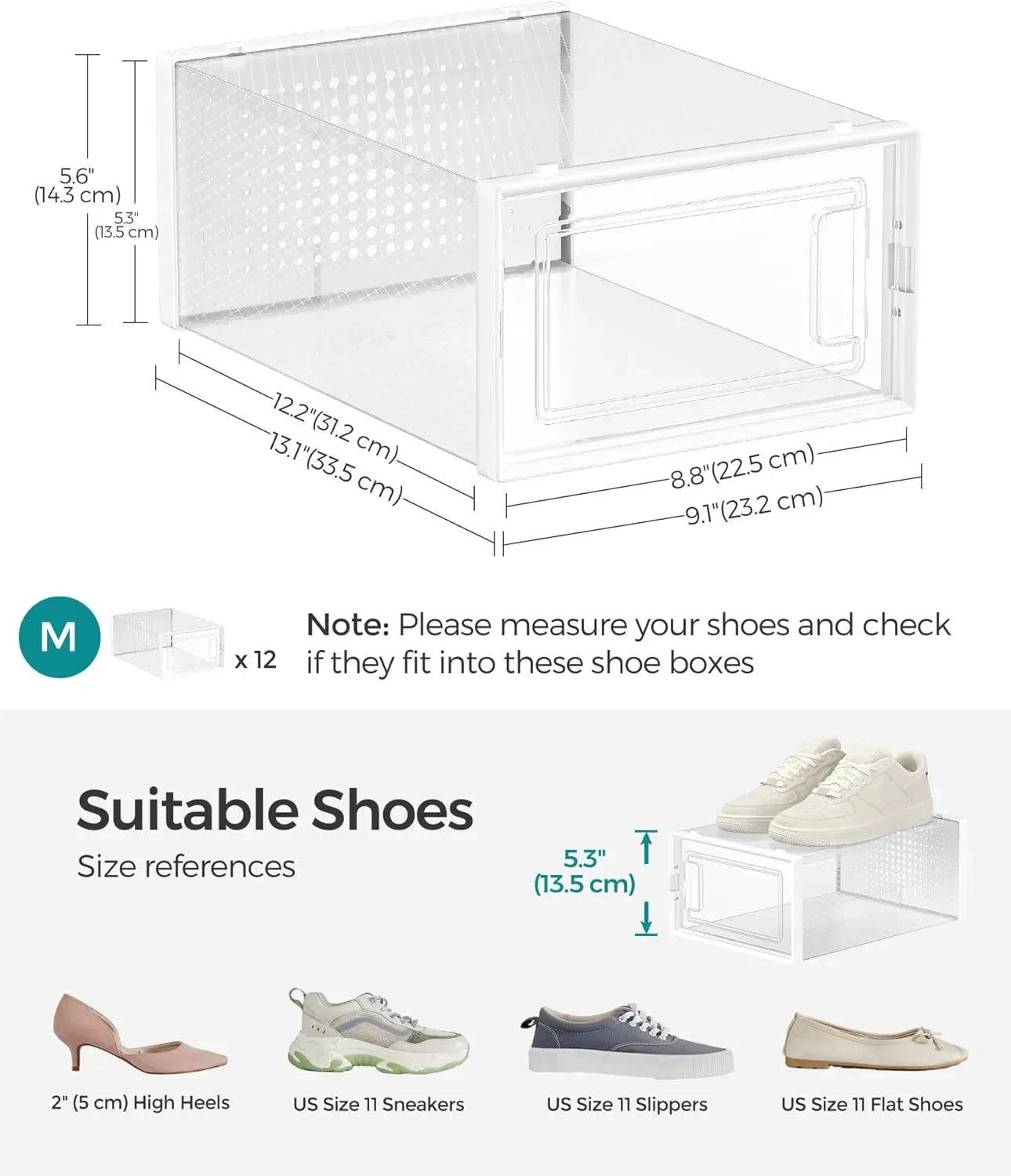 CARLA HOME 6-Pack Clear Stackable Shoe Storage Boxes - White - Shoe Box Storage