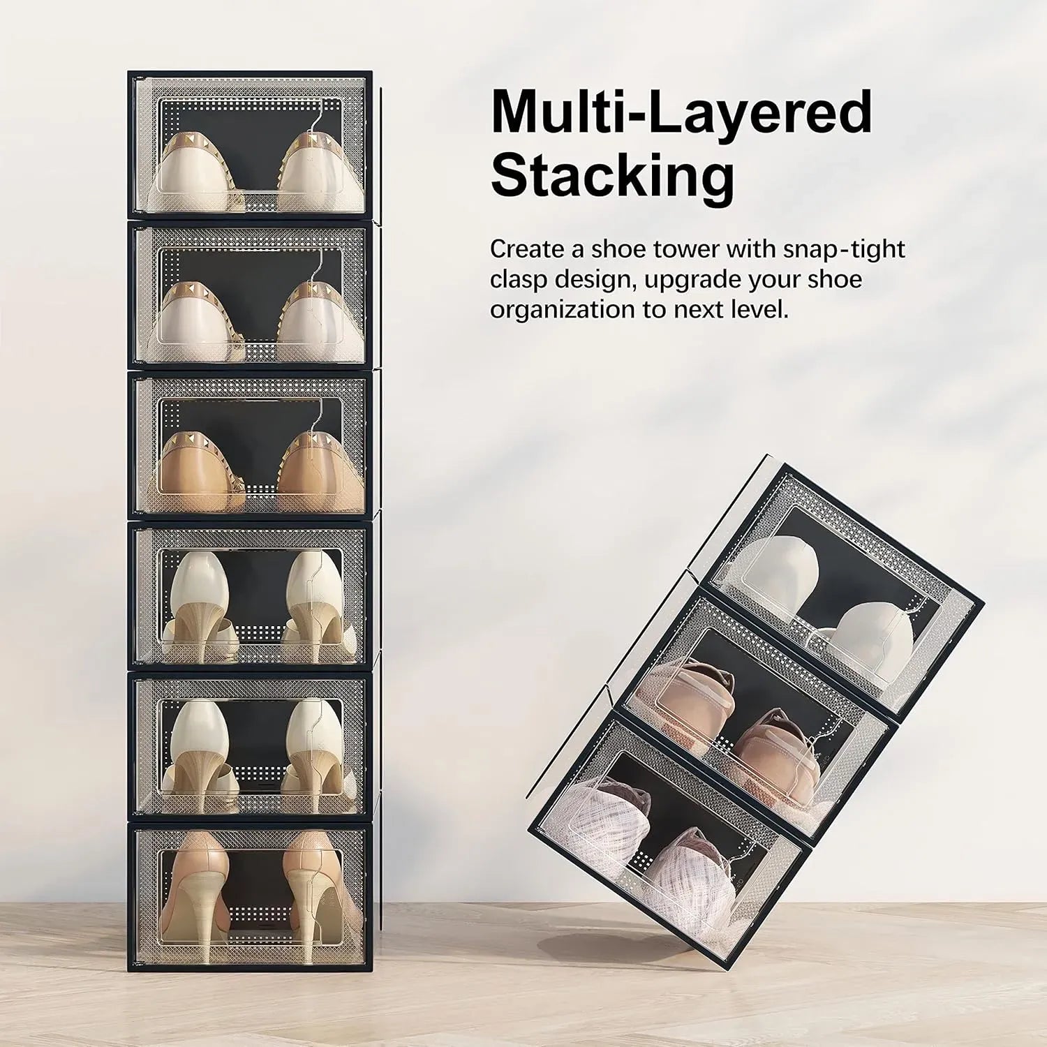 CARLA HOME 12-Pack Clear Shoe Storage Boxes - Stackable - Black - Shoe Box Storage