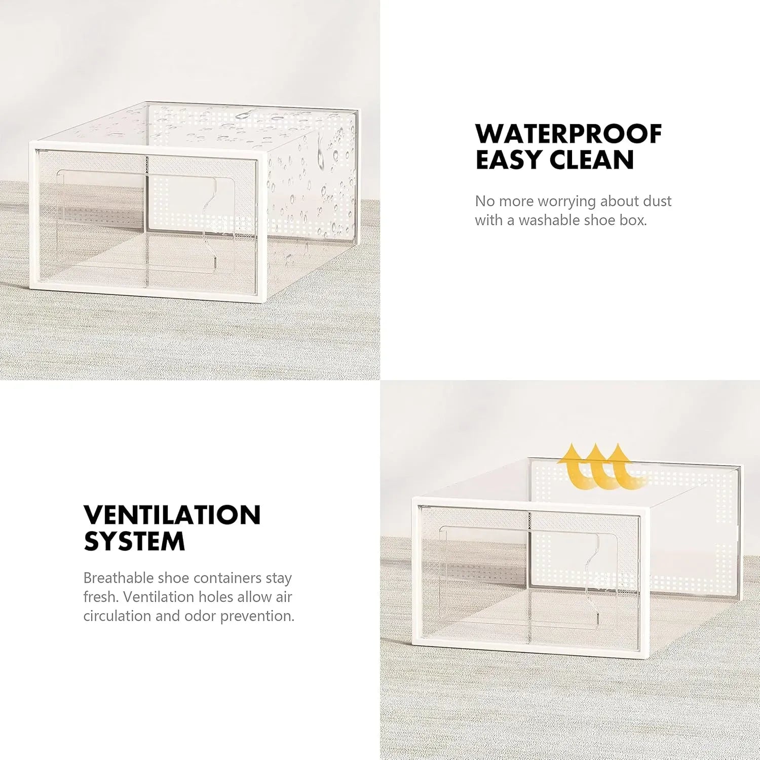 CARLA HOME 12-Pack Clear Shoe Storage Boxes - Stackable - White - Shoe Box Storage