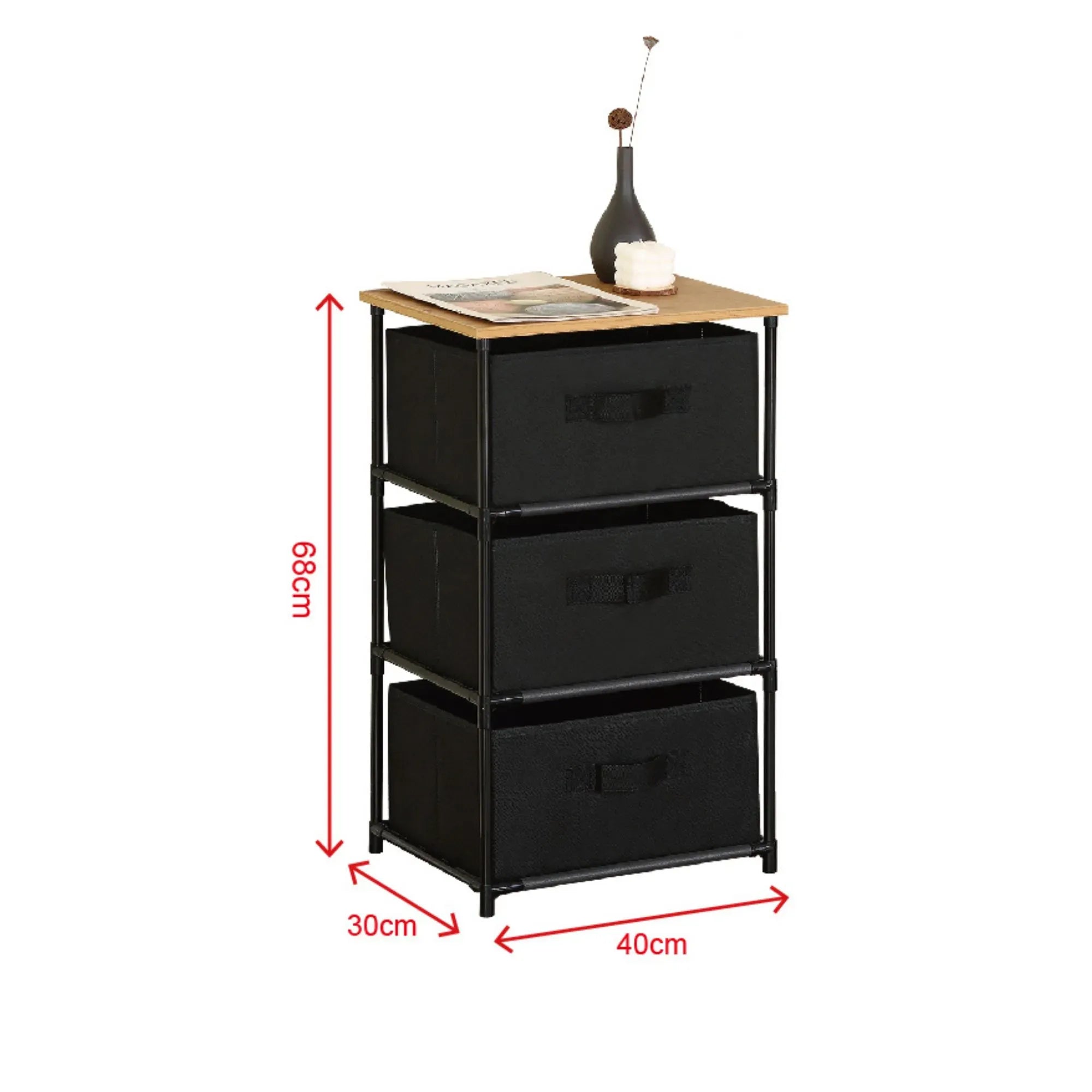 CARLA HOME 3 Drawer Fabric Storage Dresser - Steel Frame - Black - Storage Rack - Rustic