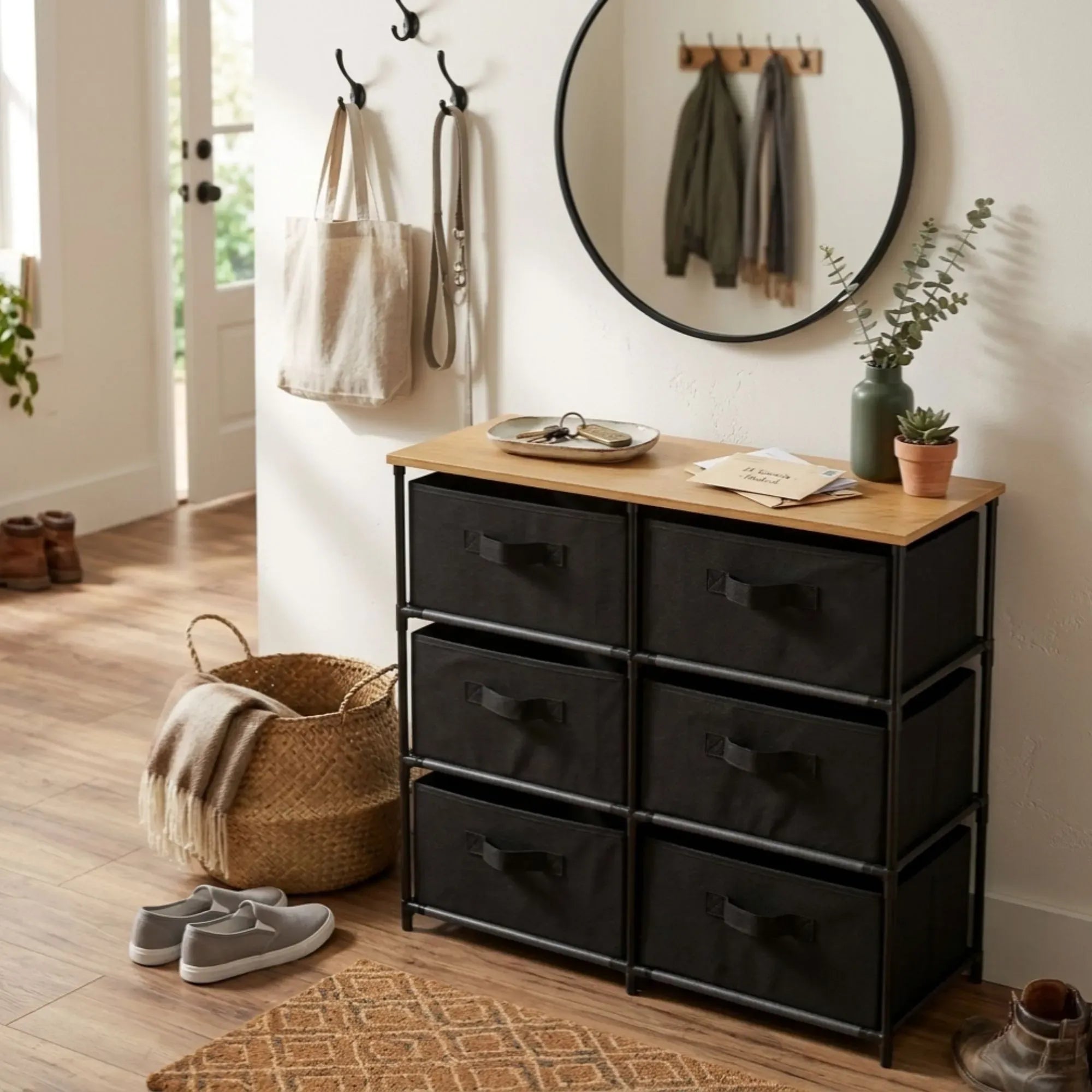 CARLA HOME 6 Drawer Fabric Storage Dresser - Steel Frame - Black - Storage Rack - Rustic