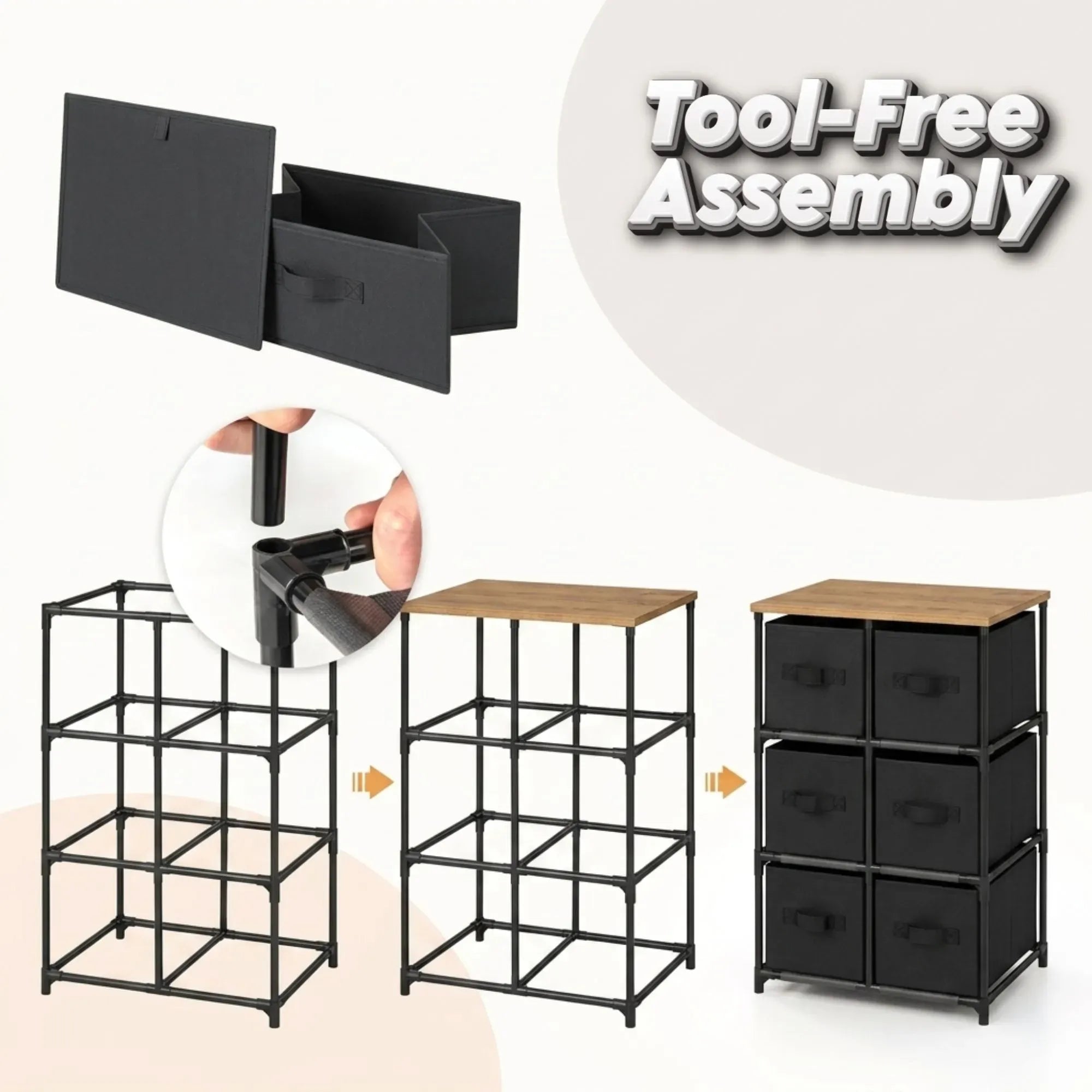 CARLA HOME 6 Drawer Fabric Storage Dresser - Steel Frame - Black - Storage Rack - Rustic