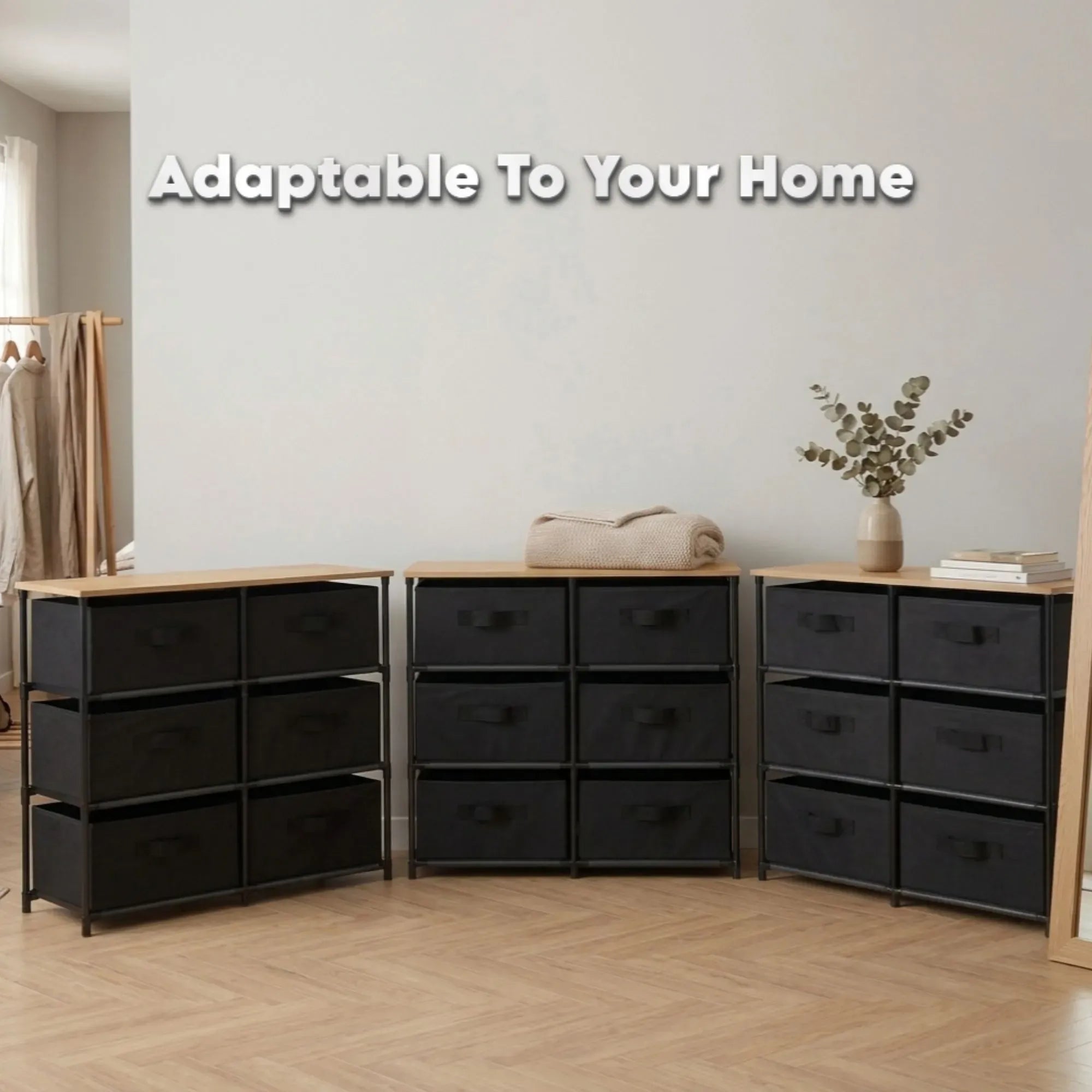 CARLA HOME 6 Drawer Fabric Storage Dresser - Steel Frame - Black - Storage Rack - Rustic