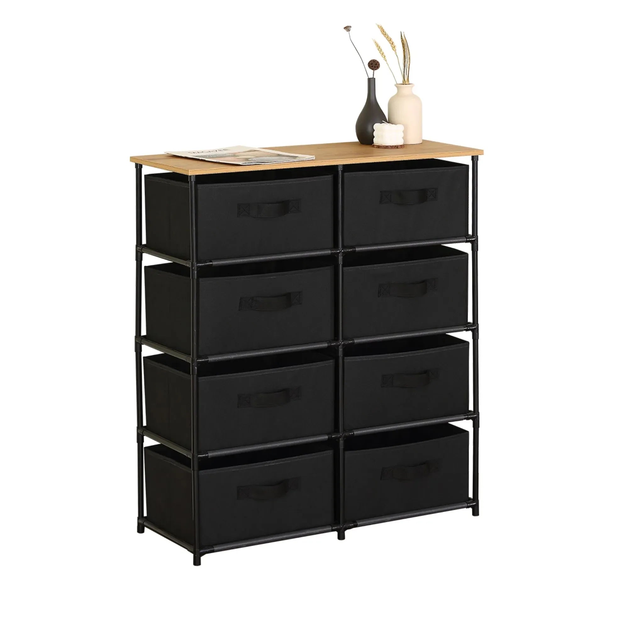CARLA HOME 8 Drawer Fabric Storage Dresser - Steel Frame - Black - Storage Rack - Rustic