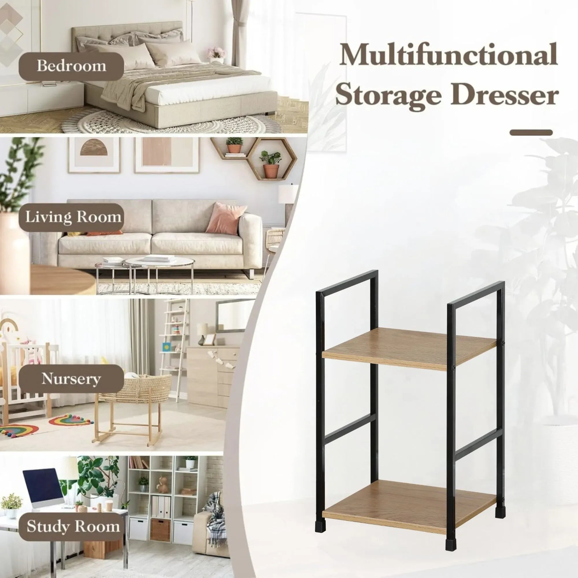 CARLA HOME 2 Tier Bookshelf - Wood Metal Display Shelf - Brown - Rustic - Steel - Living Room Office