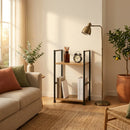 CARLA HOME 2 Tier Bookshelf - Wood Metal Display Shelf - Brown - Rustic - Steel - Living Room Office