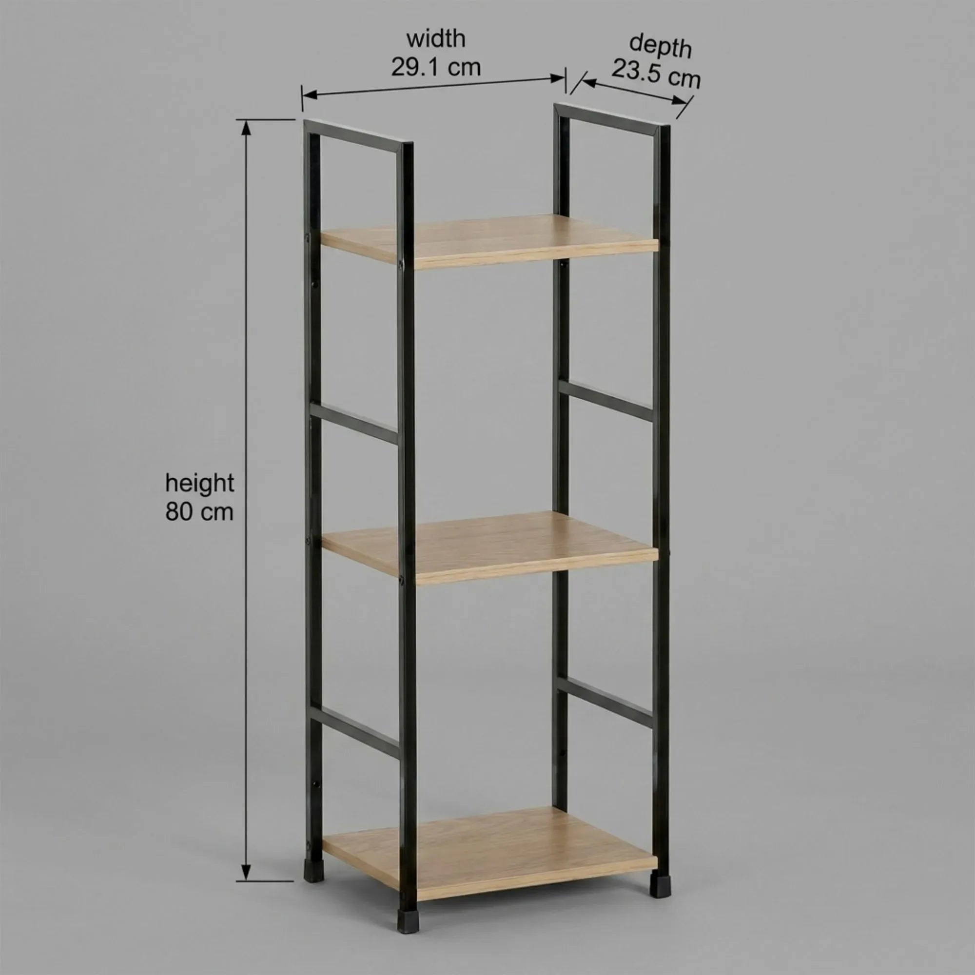 CARLA HOME 3 Tier Bookshelf - Wood Metal Display Shelf - Brown - Rustic - Steel - Living Room Office