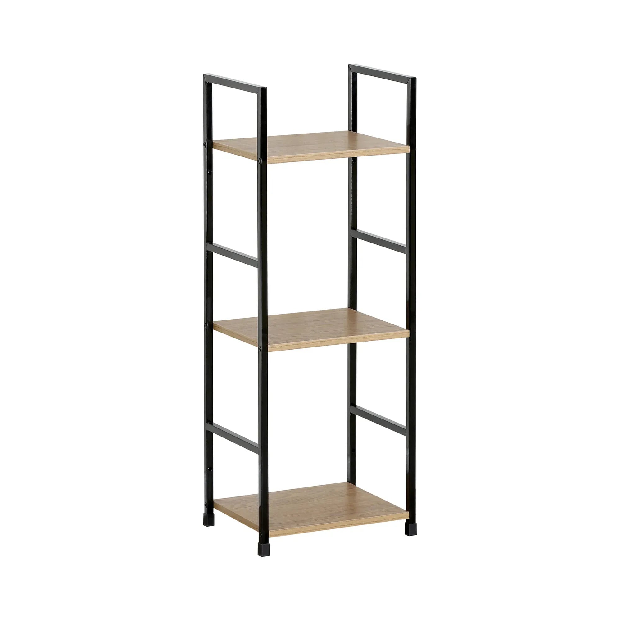 CARLA HOME 3 Tier Bookshelf - Wood Metal Display Shelf - Brown - Rustic - Steel - Living Room Office