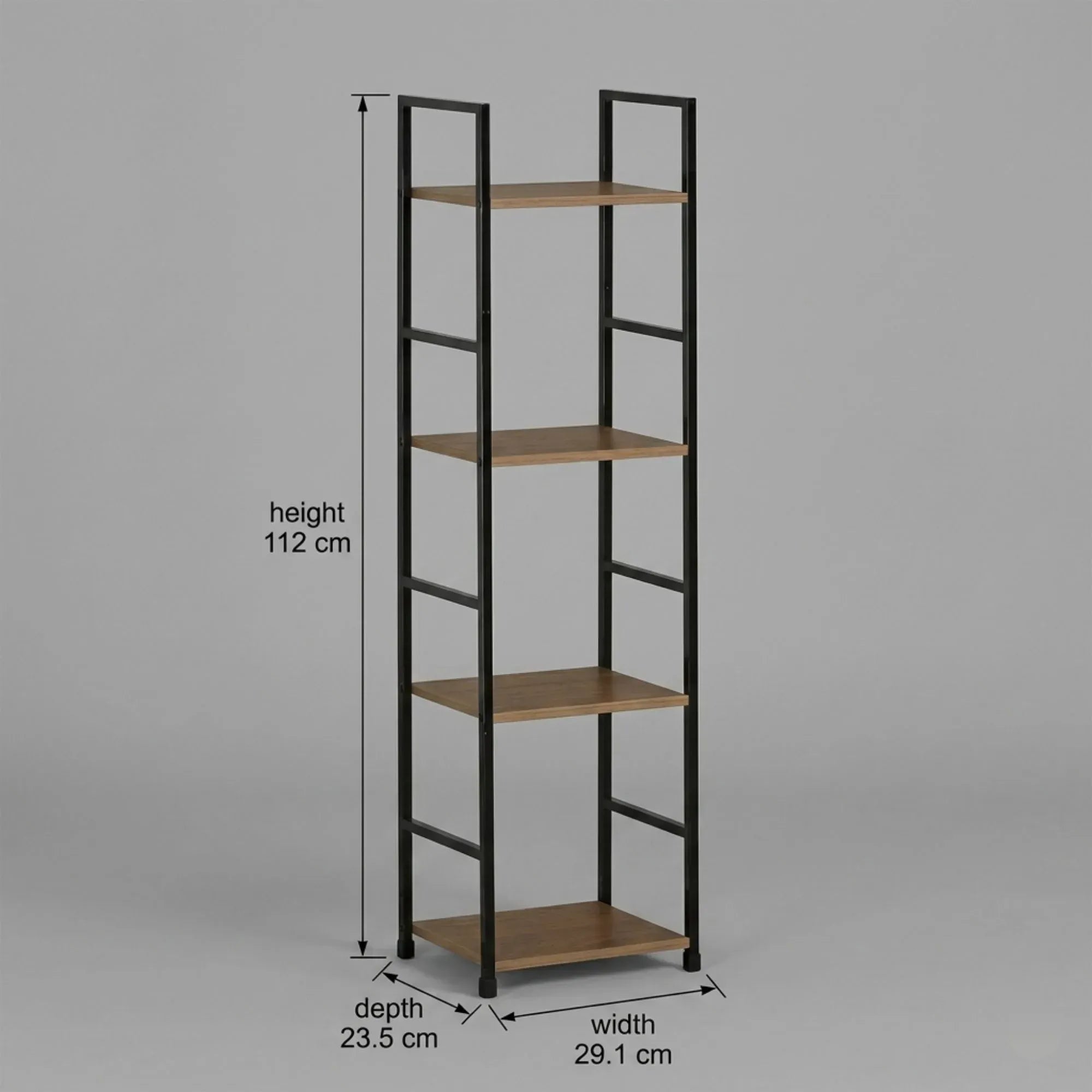 CARLA HOME 4 Tier Bookshelf - Wood Metal Display Shelf - Brown - Rustic - Steel - Living Room Office