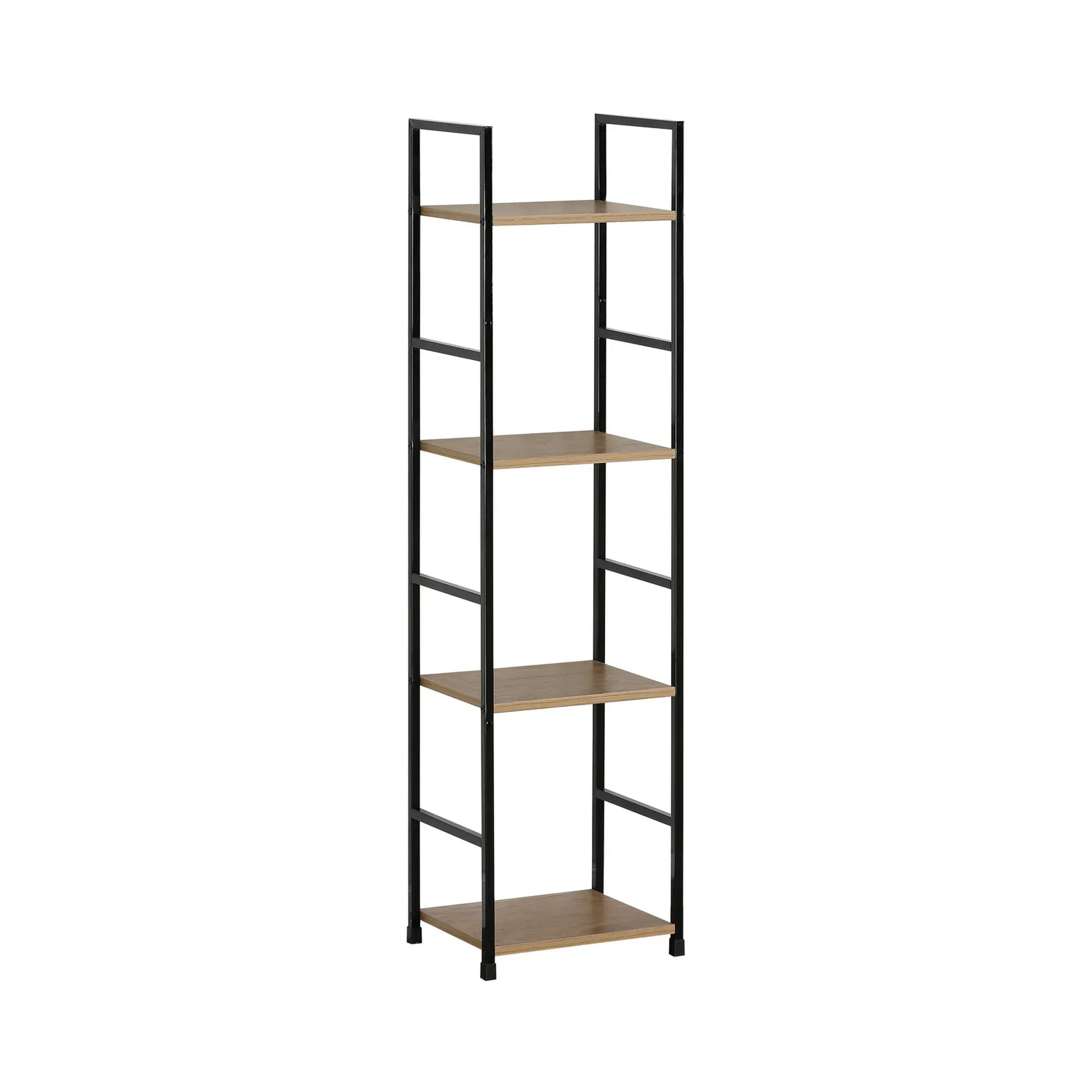 CARLA HOME 4 Tier Bookshelf - Wood Metal Display Shelf - Brown - Rustic - Steel - Living Room Office