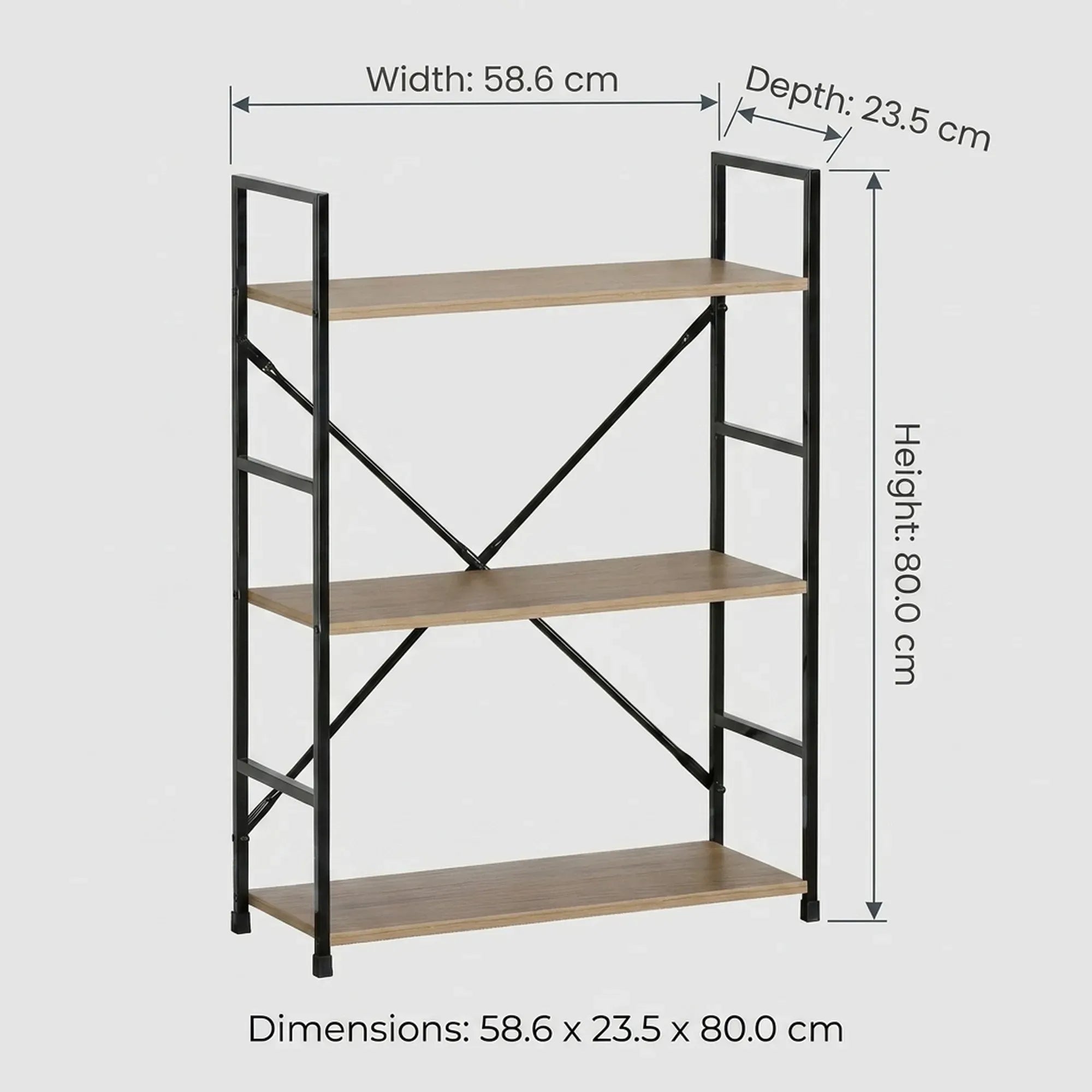 CARLA HOME 3 Tier Bookshelf - Industrial Display Shelf - Brown - Rustic - Steel - Living Room Office
