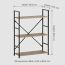 CARLA HOME 3 Tier Bookshelf - Industrial Display Shelf - Brown - Rustic - Steel - Living Room Office