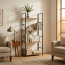 CARLA HOME 4 Tier Bookshelf - Industrial Display Shelf - Brown - Rustic - Steel - Living Room Office