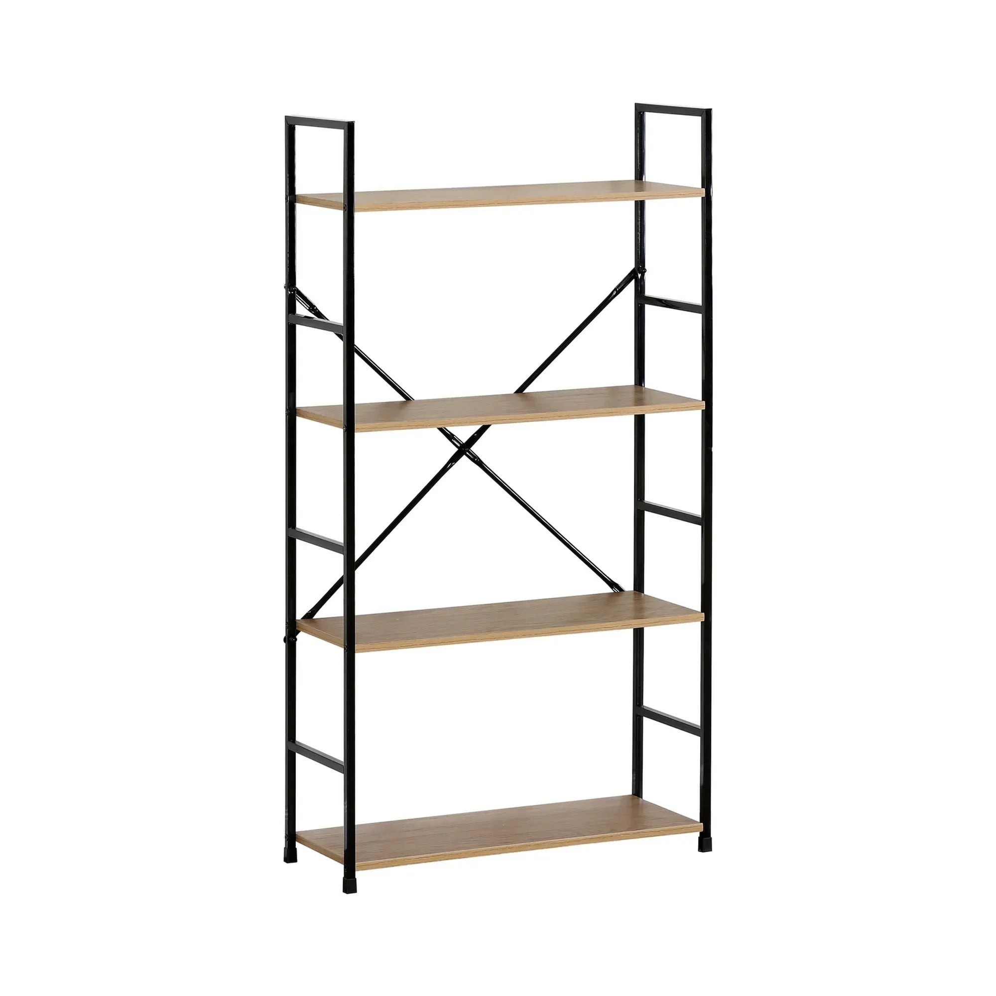 CARLA HOME 4 Tier Bookshelf - Industrial Display Shelf - Brown - Rustic - Steel - Living Room Office