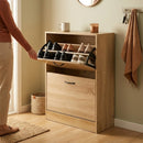 CARLA HOME 2 Flip Drawer Shoe Cabinet - Hidden Storage - Modern - Shoe Storage Cabinet - Oak