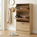 CARLA HOME 3 Flip Drawer Shoe Cabinet - Hidden Storage - Modern - Shoe Storage Cabinet - Oak