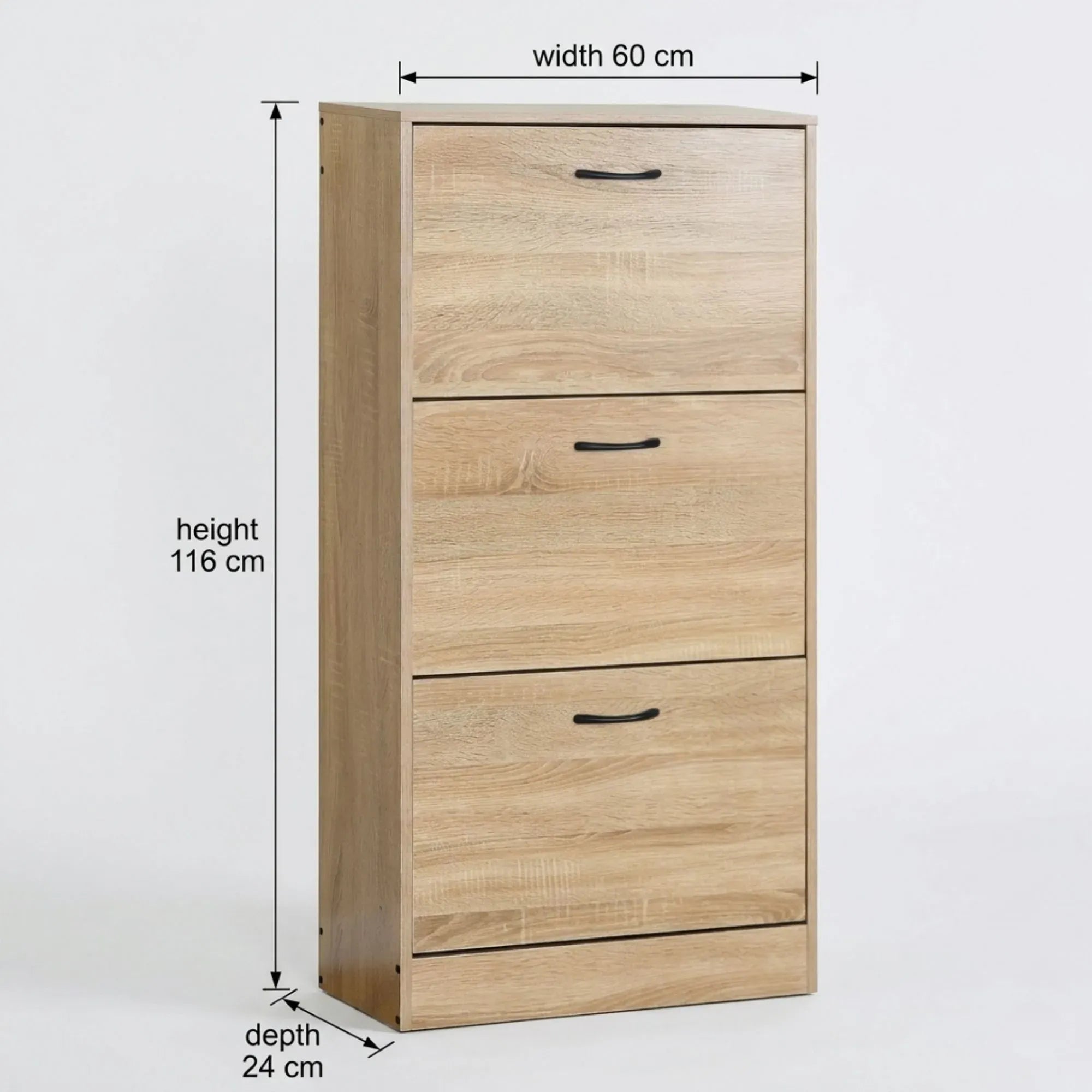 CARLA HOME 3 Flip Drawer Shoe Cabinet - Hidden Storage - Modern - Shoe Storage Cabinet - Oak