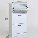 CARLA HOME 3 Flip Drawer Shoe Cabinet - Hidden Storage - Modern - Shoe Storage Cabinet - White