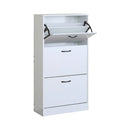 CARLA HOME 3 Flip Drawer Shoe Cabinet - Hidden Storage - Modern - Shoe Storage Cabinet - White