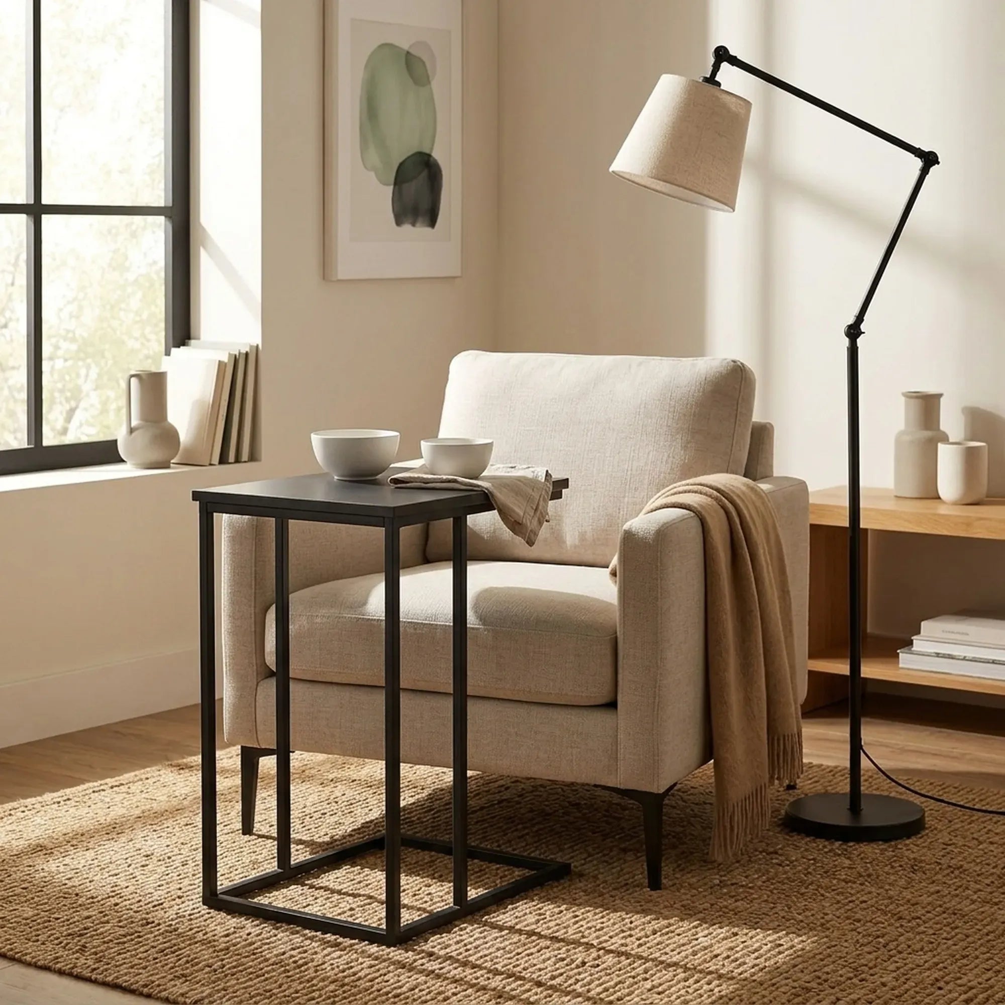 CARLA HOME C - Shape Side Table - Black Metal End Table - Classic - 2 - tier Side Table