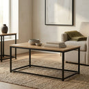 CARLA HOME Modern Rustic Coffee Table - Wood Top Metal Frame - Brown - Steel - Modern Coffee Table