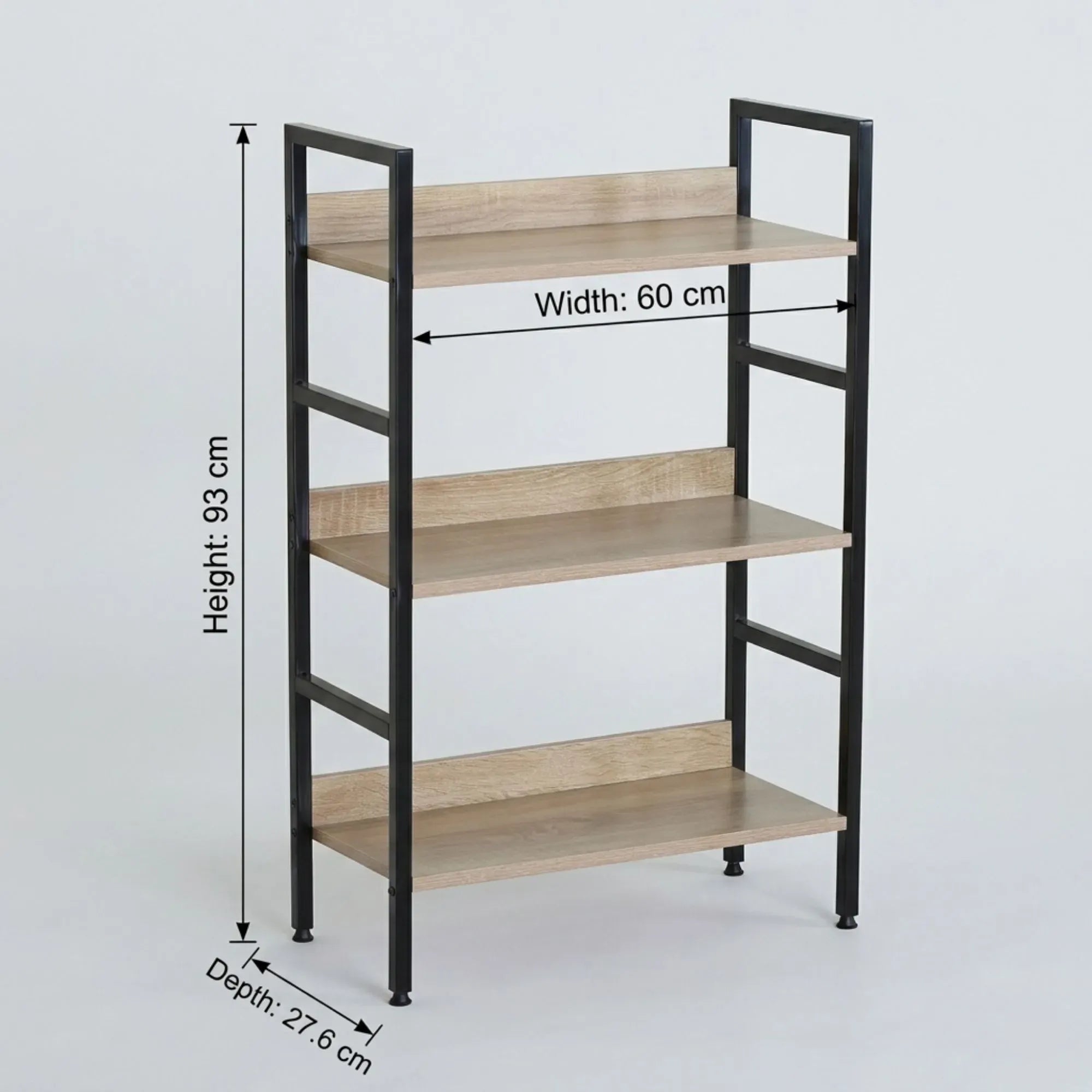 CARLA HOME 3 Tier Bookshelf - Wood Metal Display Shelf - Brown - Rustic - Steel - Living Room Office