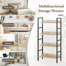 CARLA HOME 4 Tier Bookshelf - Wood Metal Display Shelf - Brown - Rustic - Steel - Living Room Office