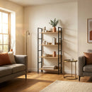 CARLA HOME 4 Tier Bookshelf - Wood Metal Display Shelf - Brown - Rustic - Steel - Living Room Office
