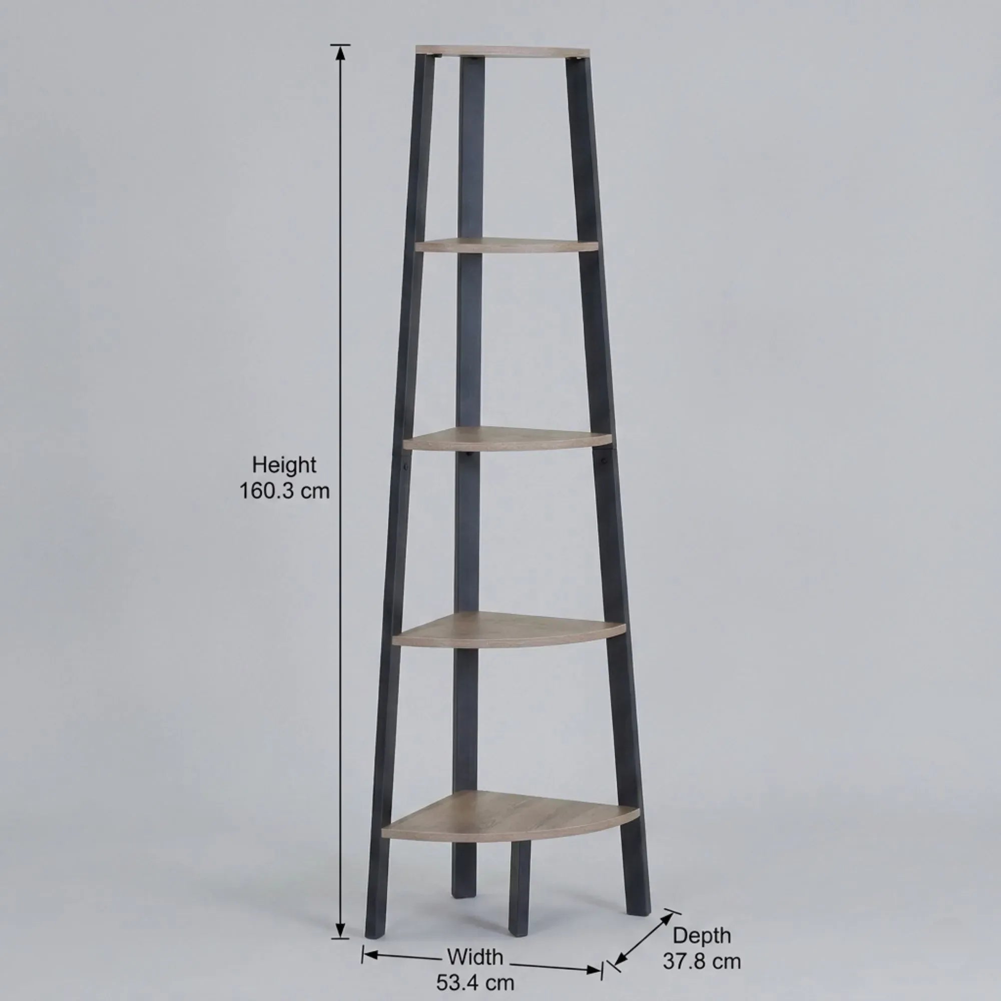 CARLA HOME 5 Tier Corner Shelf - Ladder Bookshelf - Metal Frame - Brown - Rustic