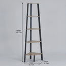 CARLA HOME 5 Tier Corner Shelf - Ladder Bookshelf - Metal Frame - Brown - Rustic