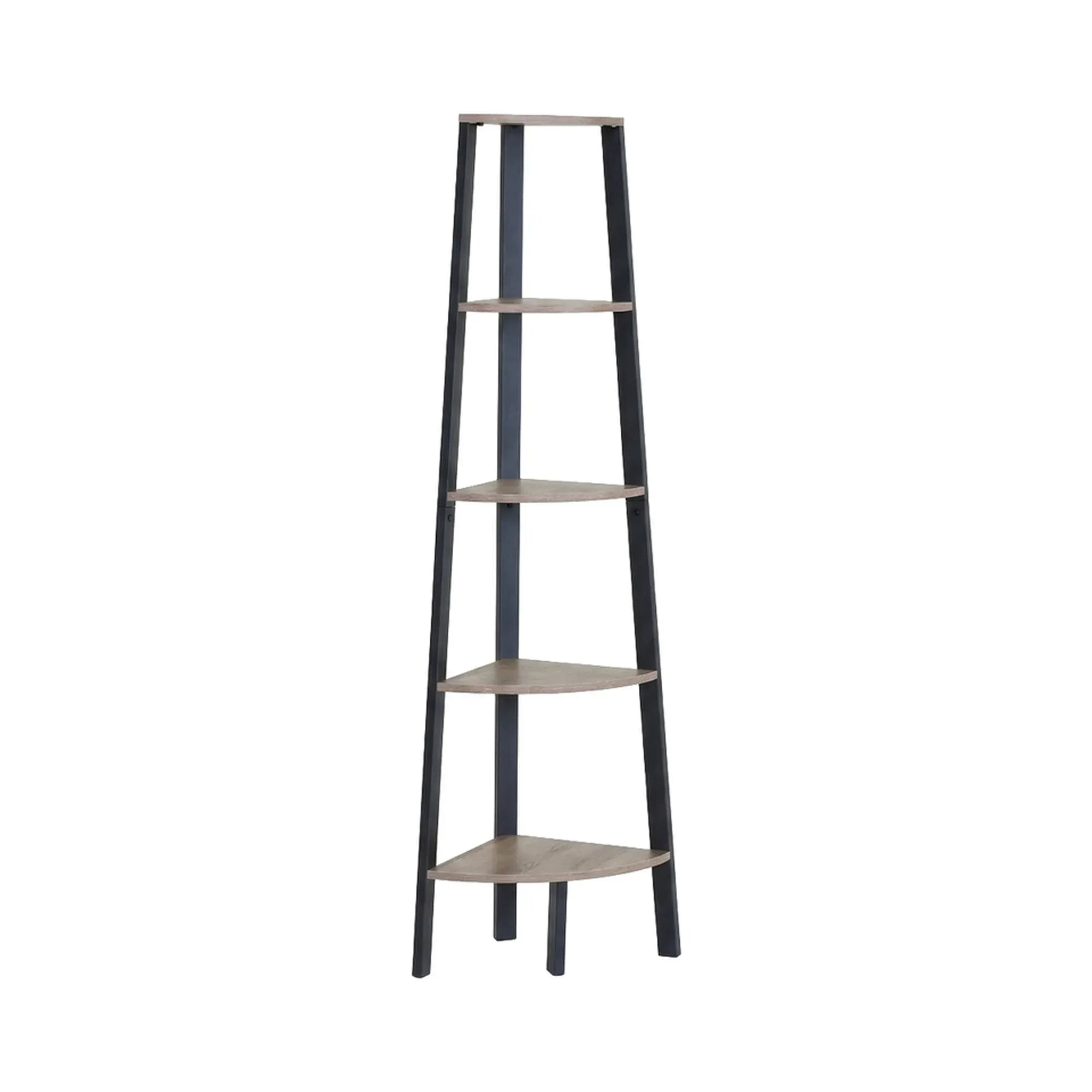 CARLA HOME 5 Tier Corner Shelf - Ladder Bookshelf - Metal Frame - Brown - Rustic