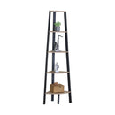 CARLA HOME 5 Tier Corner Shelf - Ladder Bookshelf - Metal Frame - Brown - Rustic