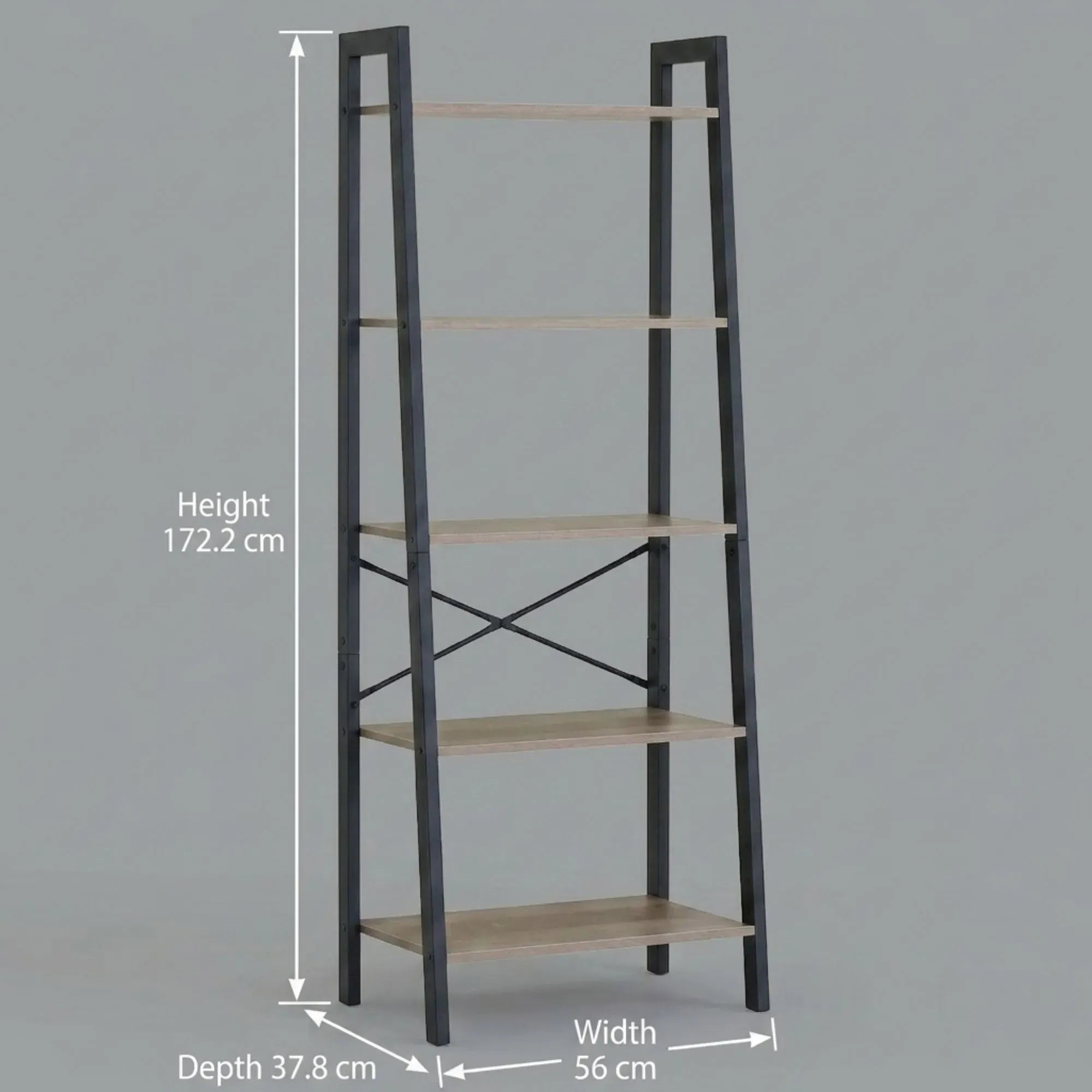 CARLA HOME 5 Tier Ladder Shelf - Wood Metal Display Bookcase - Brown - Rustic - Steel