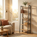 CARLA HOME 5 Tier Ladder Shelf - Wood Metal Display Bookcase - Brown - Rustic - Steel